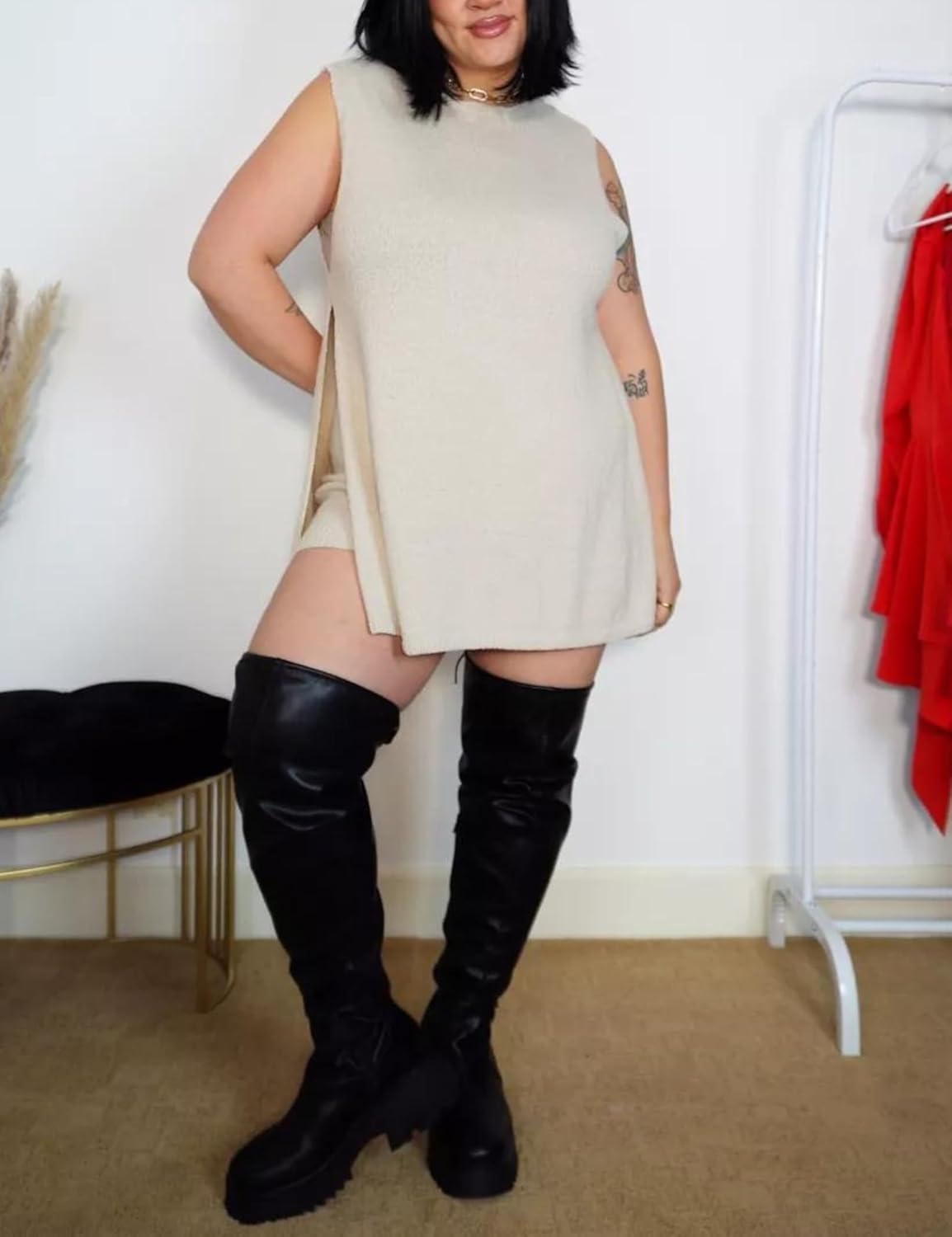 SeekMe Womens Summer Knit Sweater Set Sleeveless Tunic Top Matching Shorts 2 Piece Outfits Trendy Beach Louge Vacation Set - Image 5