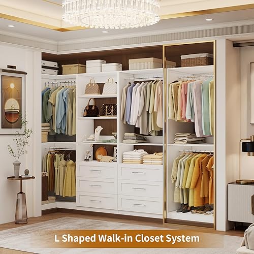 Miniatura 8 de Sistema de armario con 6 cajones, sistema organizador de armario de esquina con 9 varillas para colgar y estantes ajustables, sistema modular de