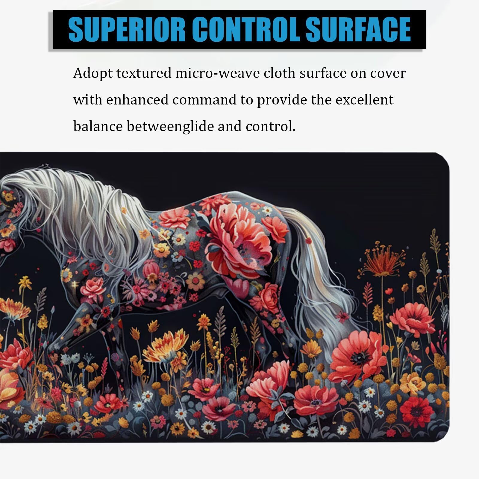 XXL Tappetino Mouse 1500x800 mm Gaming Cavallo Sottomano Scrivania Ufficio, Peonia Mousepad Antiscivolo con Base Stabile, Tappeto per Mouse e Tastiera, Accessori Scrivania Gaming, Lavoro, PC H0-1077