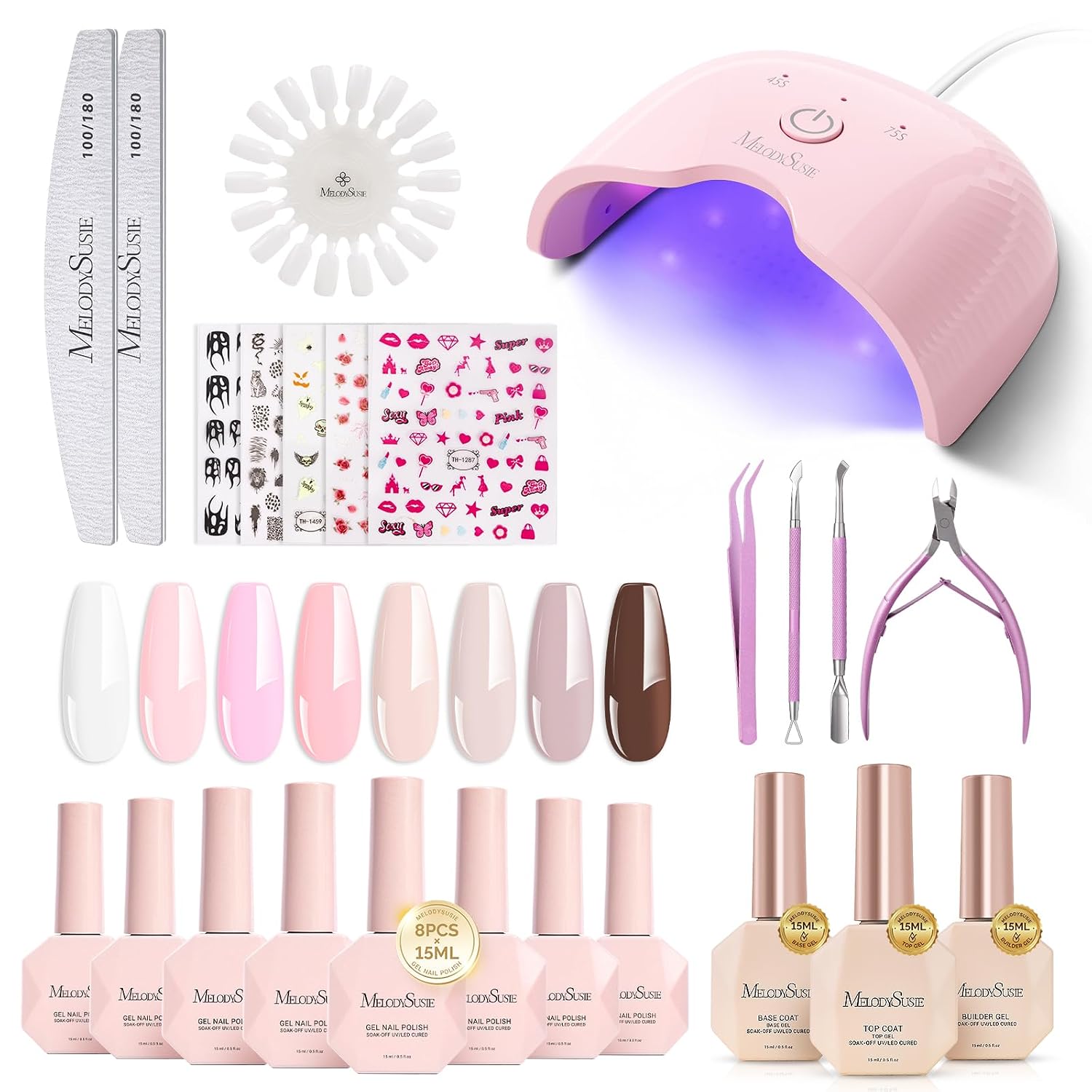 MelodySusie Gel Nail Polish Kit - Popular Color Gel with UV Light