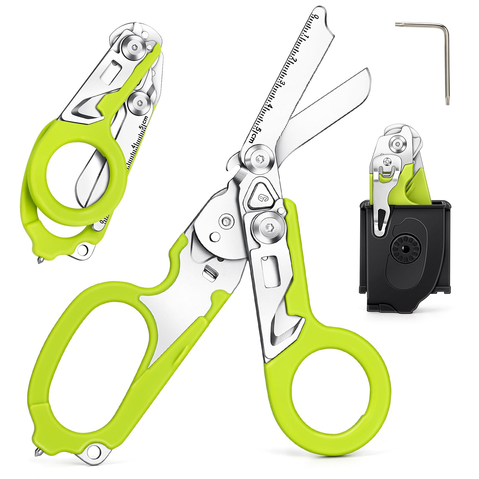 6 in 1 Trauma Schere Multitool Rettungsschere, Emergency Shears mit Strap Cutter und Glass Breaker Faltbare Scherenzange aus Edelstahl für Camping im Freien Multifunktionsschere Notfallschere