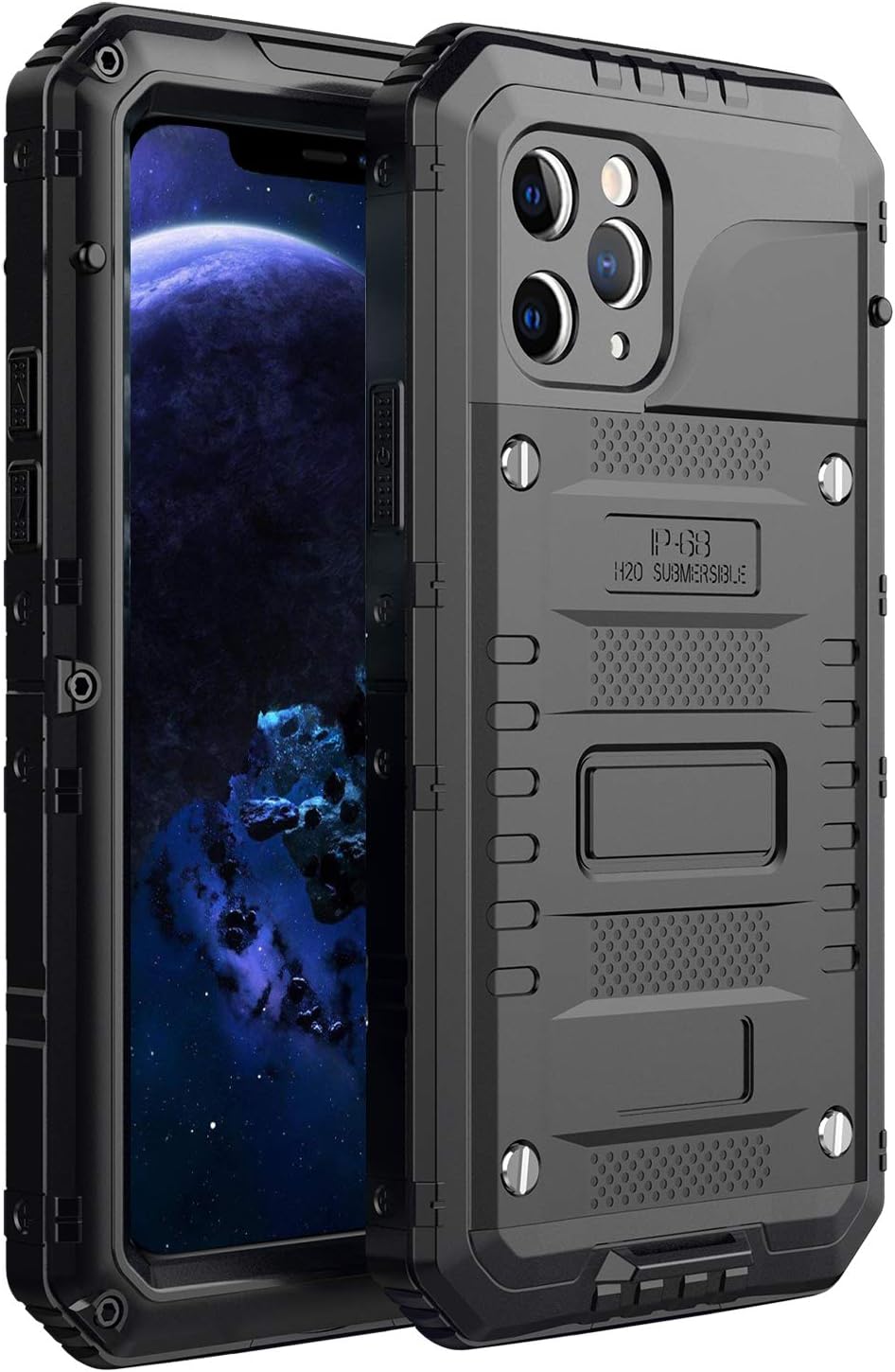 AMODA Compatible with iPhone 11 Pro Max Metal Case Heavy Duty Full Body IP68 Waterproof Shockproof Dustproof Protector Cover Rugged Military Grade Case for iPhone 11 Pro Max(6.5'' 2019)
