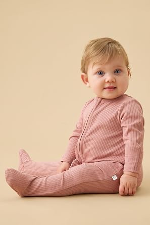 MORI Baby Ribbed Clever Pajamas with Two-Way Zips & Scratch Mitts Footed Nightwear Viscose from Bamboo & Cotton