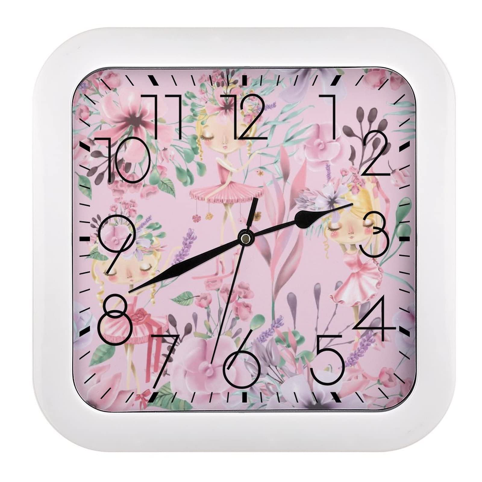Horloge murale carrée ballet 26x26cm avec grands chiffres pour salon