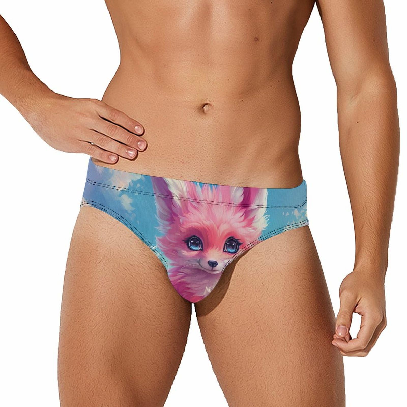 Cute Fox Mens Swim Briefs Bikini Swimwear Print Beach Shorts Sexy Swimsuit 2XL
