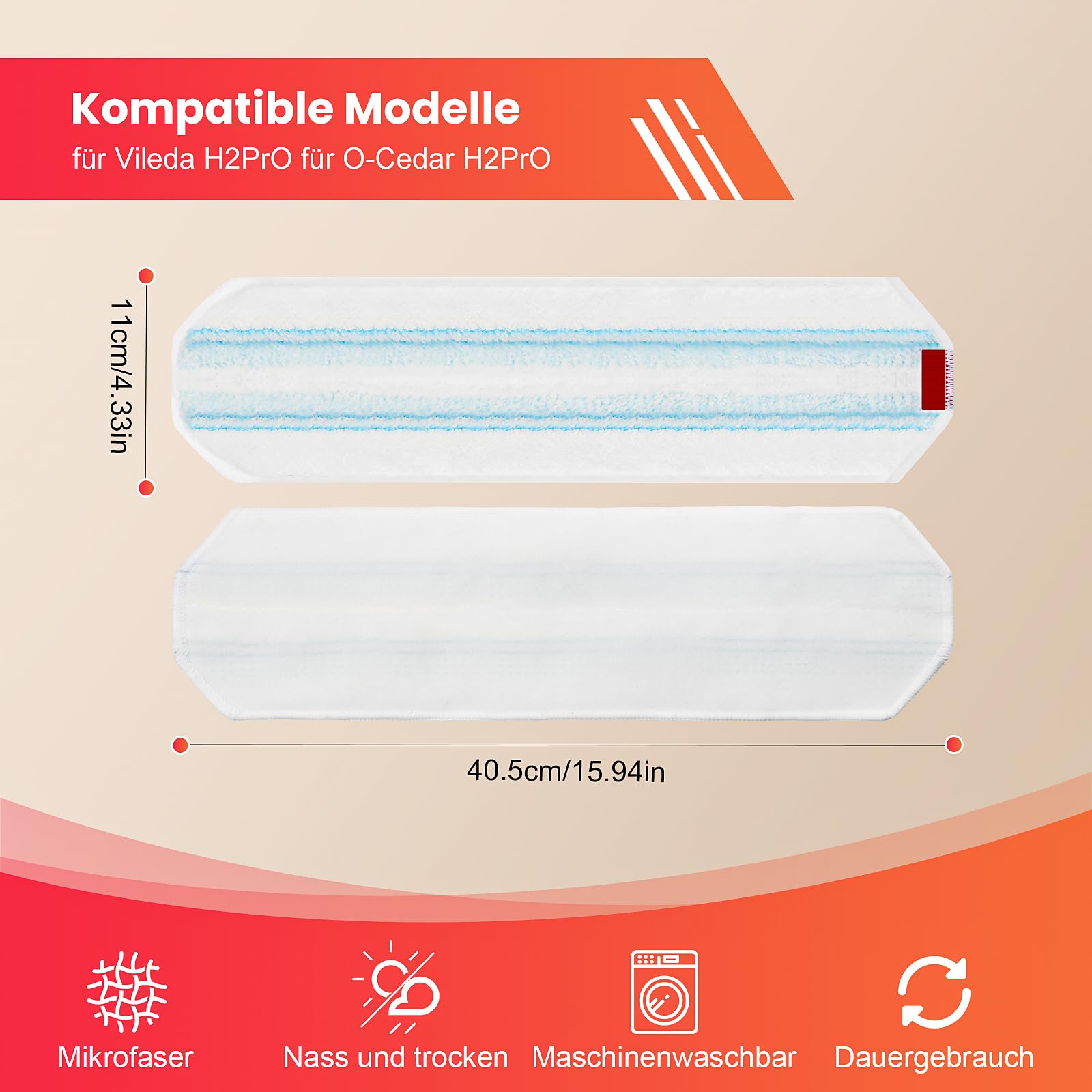 Lot de 8 serpillères de rechange pour balai Vileda H2PrO en microfibre - Pour balai plat O-Cedar H2prO - Super pouvoir de nettoyage - Lavable en machine et réutilisable