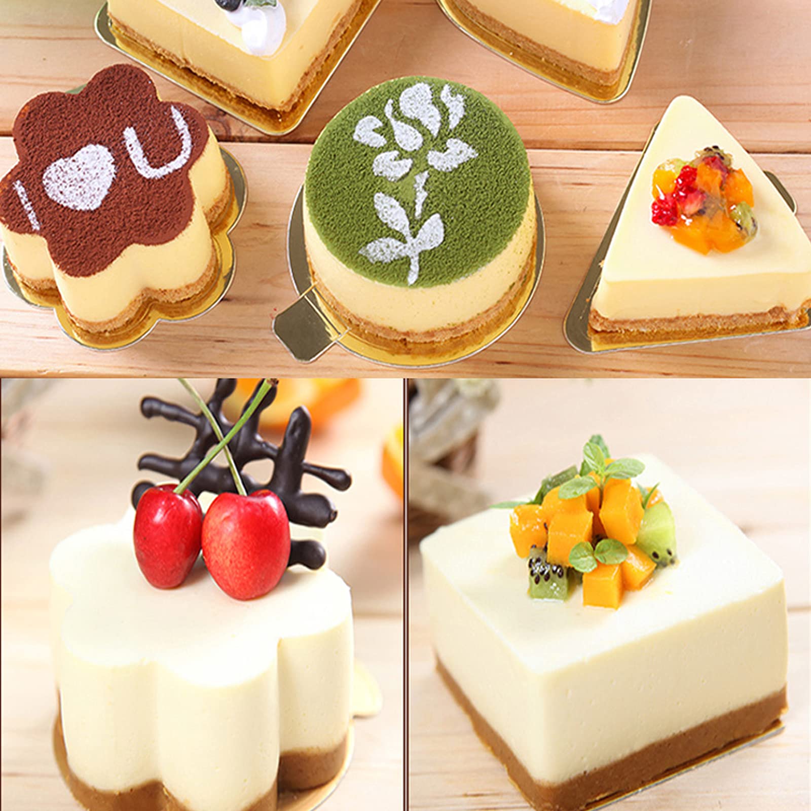 Cake Board,100 STKS Hartvormige Mini Cake Boards Mousse Karton Cupcake Base Dessert Display Tray (Goud