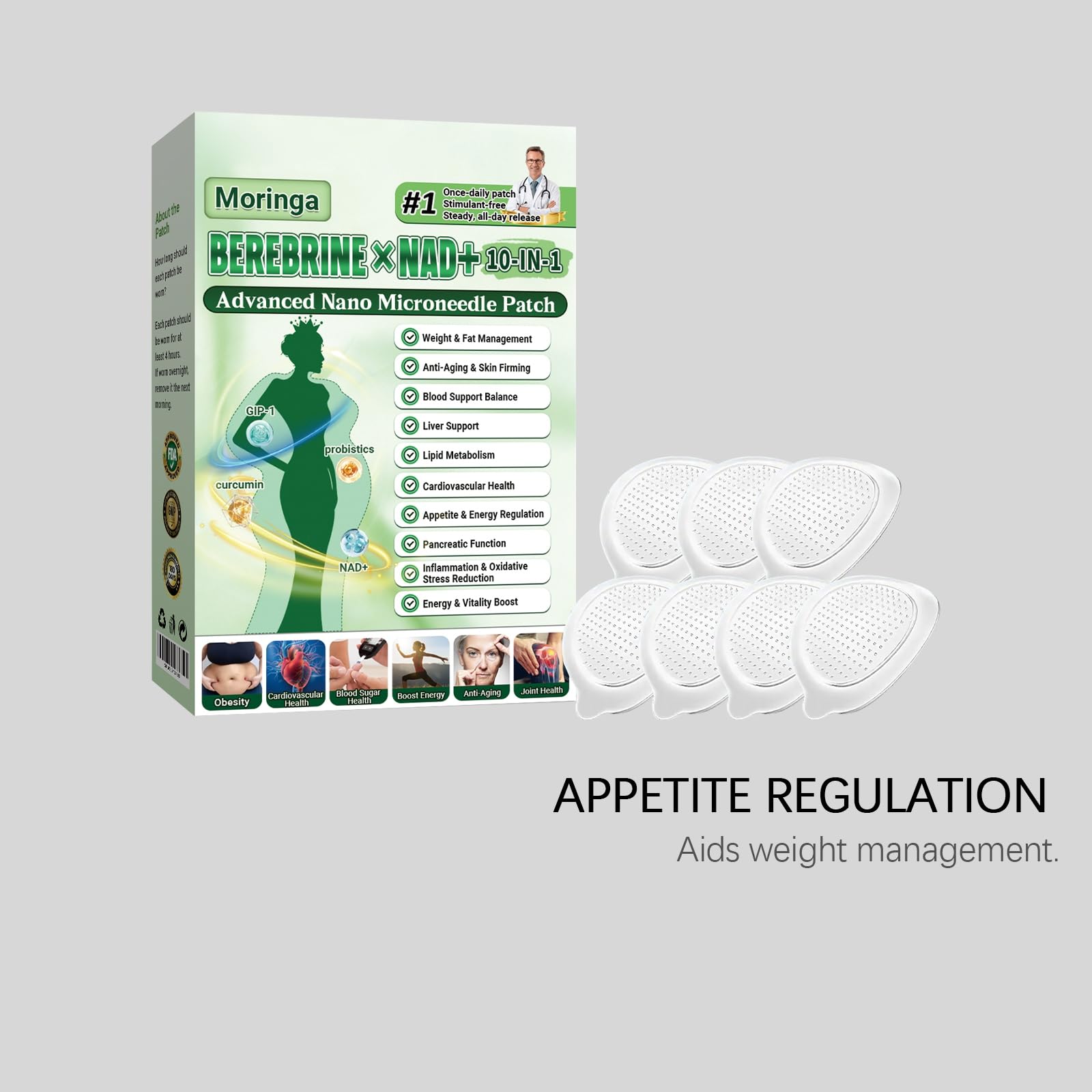 4 Cajas Moringa x Berberine Patch 10 en 1, Parche Avanzado de Nano Microagujas, Ingredientes Naturales, Parche de Metabalance Profesional, Fácil de Aplicar, para Hombres y Mujeres (4 Cajas) — view 8