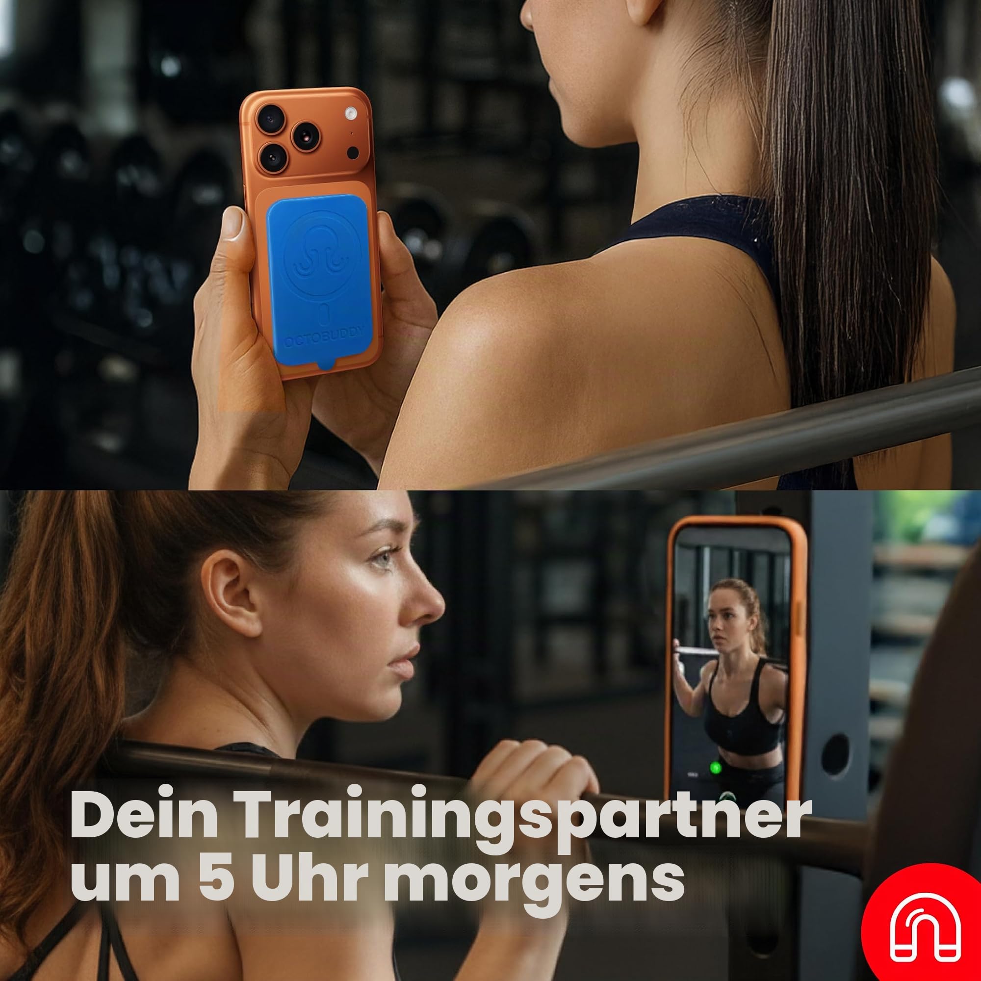 OCTOBUDDY Magnet - Magnetische Saugnapf-Handyhalterung - Magnet-kompatible Smartphone-Silikonhalterung - für freihändige Selfies und Videos - Zubehör für Content Creation - 66 x 99 mm, Transparent