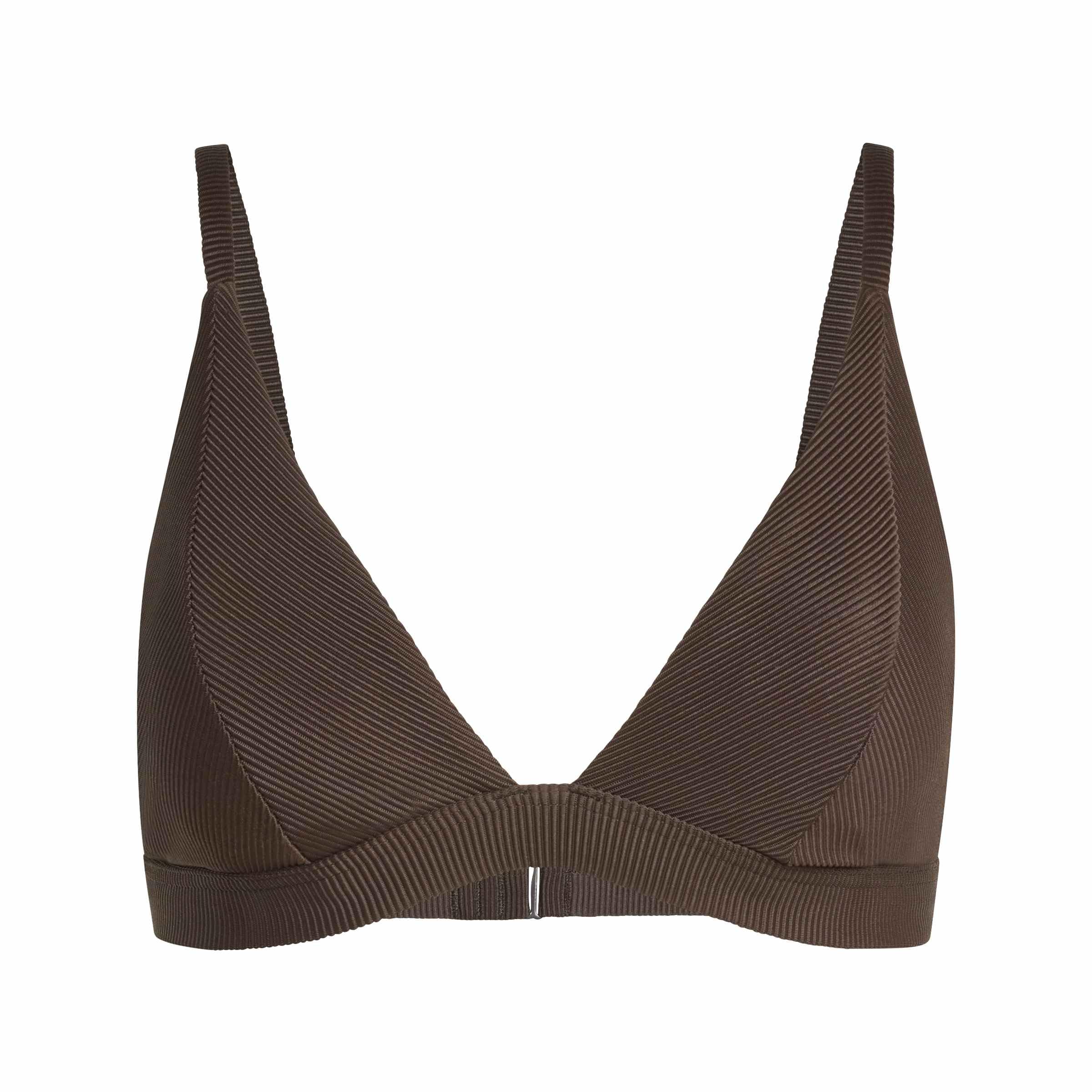 adidas Iconisea Ribbed Padded Triangle Bikini Top, Brown, Size 40, Women