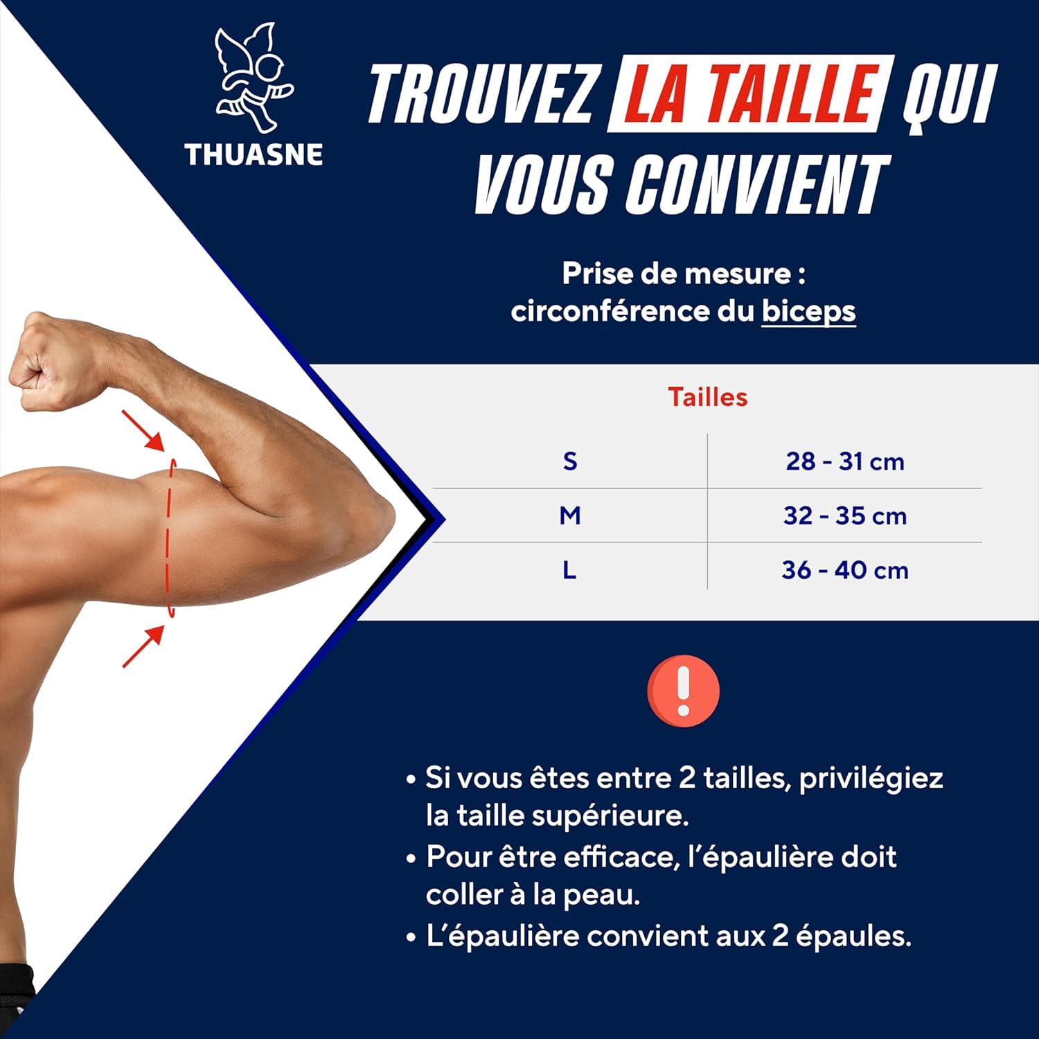 Thuasne - Épaulière de Sport - Traumatismes, États Inflammatoires, Luxation - Tissu Élastique, Coutures Plates - Niveau de Maintien 1/3 - Dispositif Médical CE