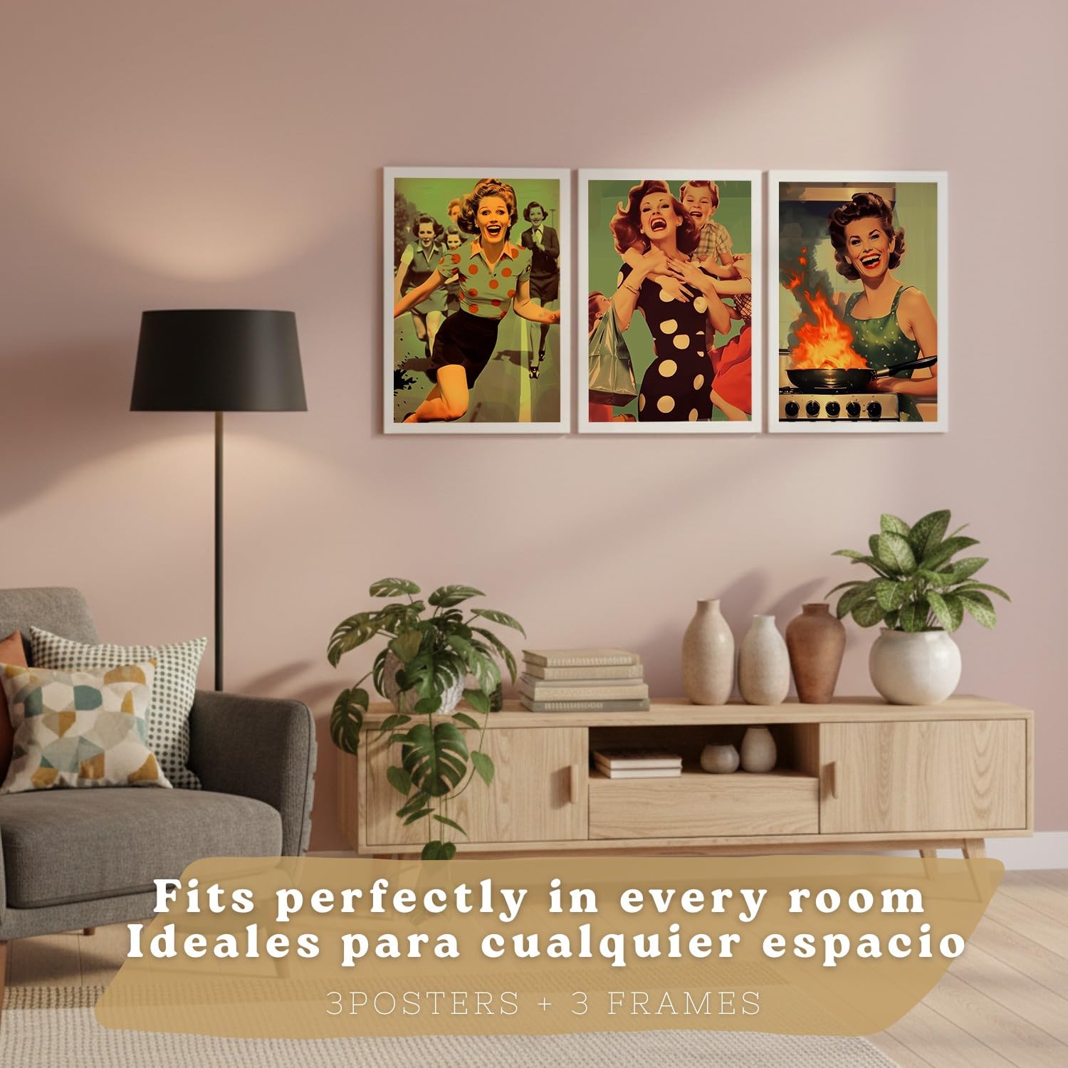 Nacnic Zestaw 3 Plakatów Ściennych Z Wizerunkiem Kobiety Pin-Up W Stylu Retro, Nowoczesny Wystrój W Stylu Vintage Do Salonu, Sypialni, Kuchni I Łazienki A3 Biała Ramka