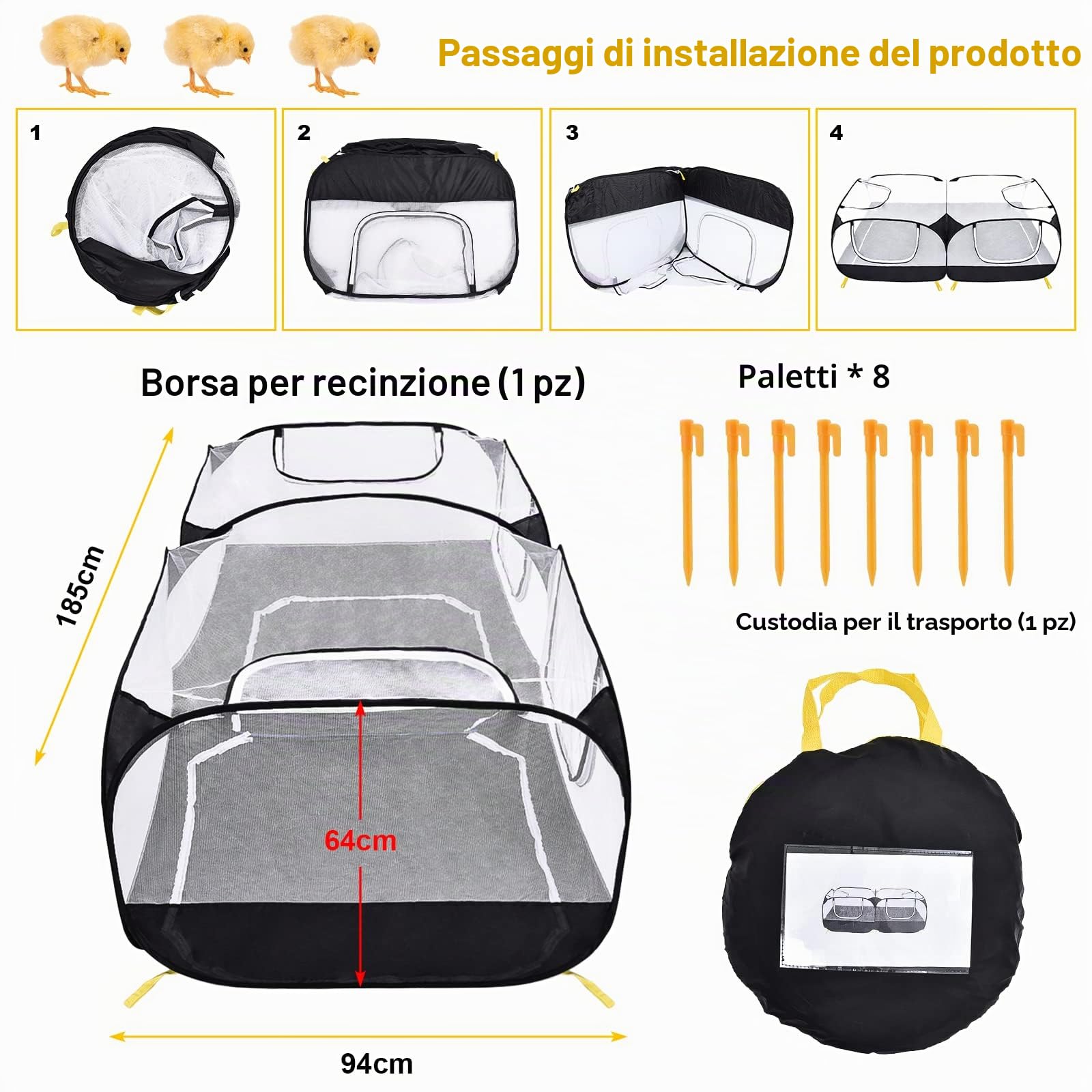 Coolty Box per piccoli animali, grande box pop up per esercizi, gabbia per cortile di pollo, recinto, parco giochi per cuccioli, gattini, conigli, anatre, galline