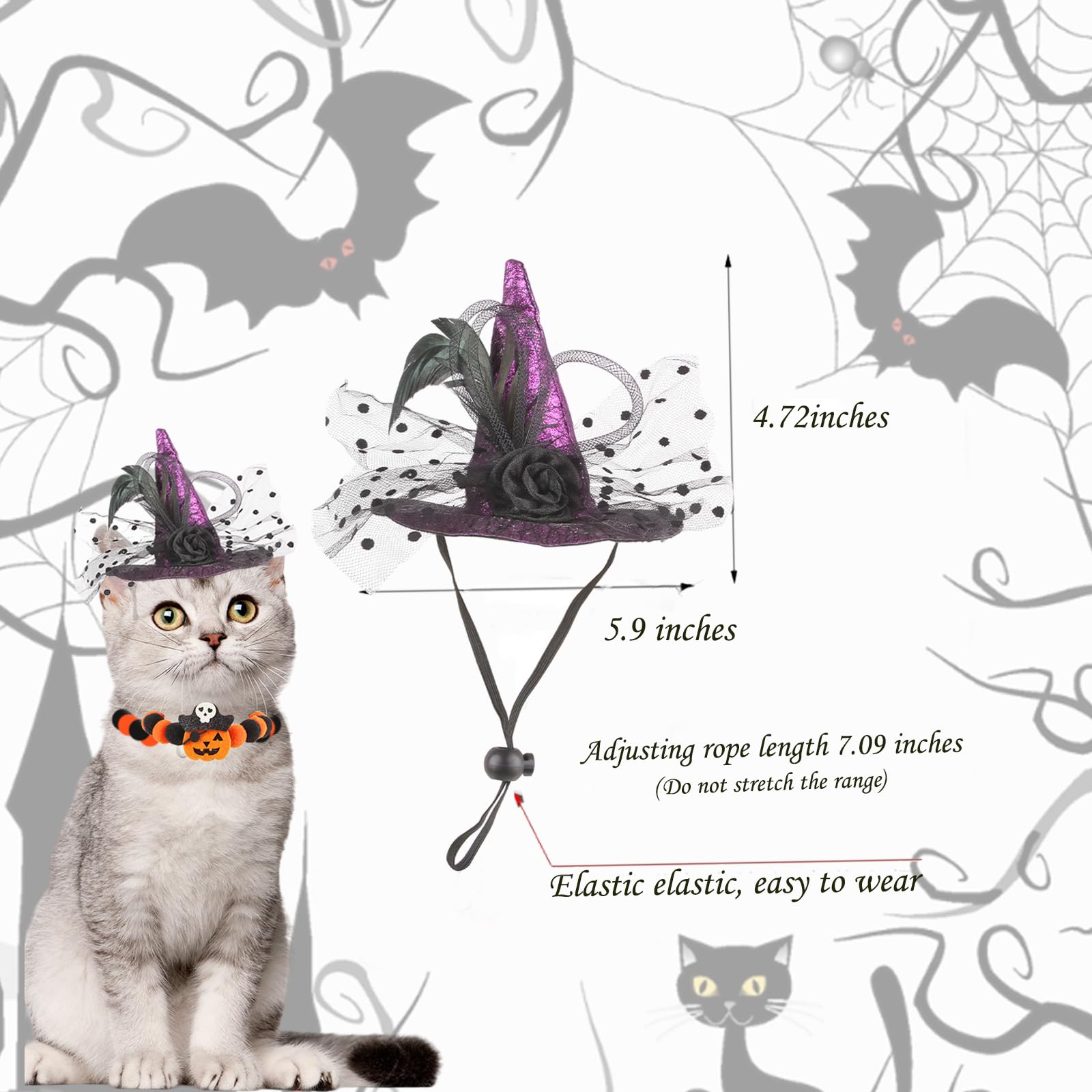 Adjustable Witch Hat For Cats & Dogs - Halloween Pet Costume Black Felt Hat