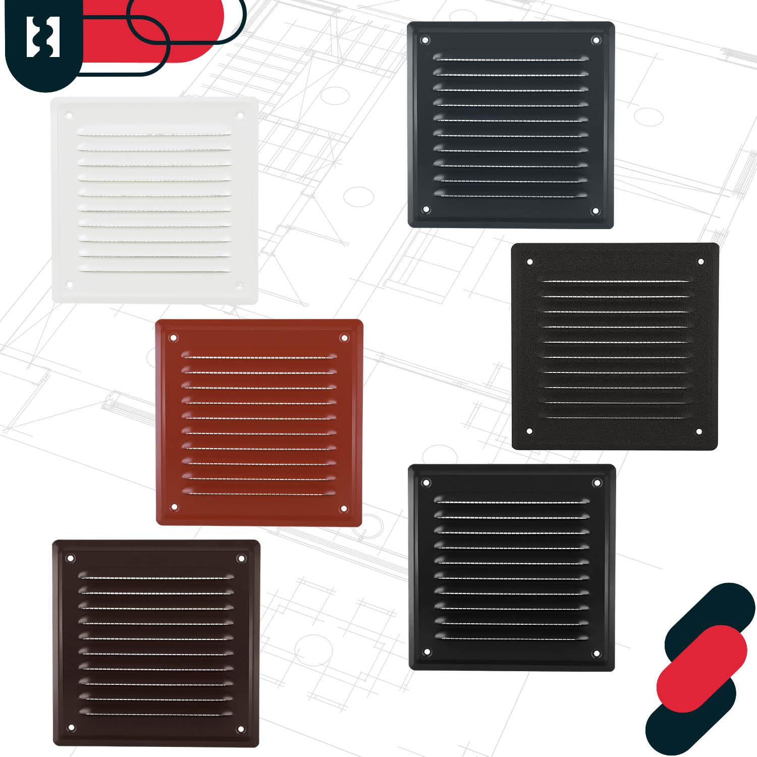 KOTARBAU® Kratka Wentylacyjna - 165 X 165 MM - Wentylacja z Siatką - Stal - Metalowa - Czarna
