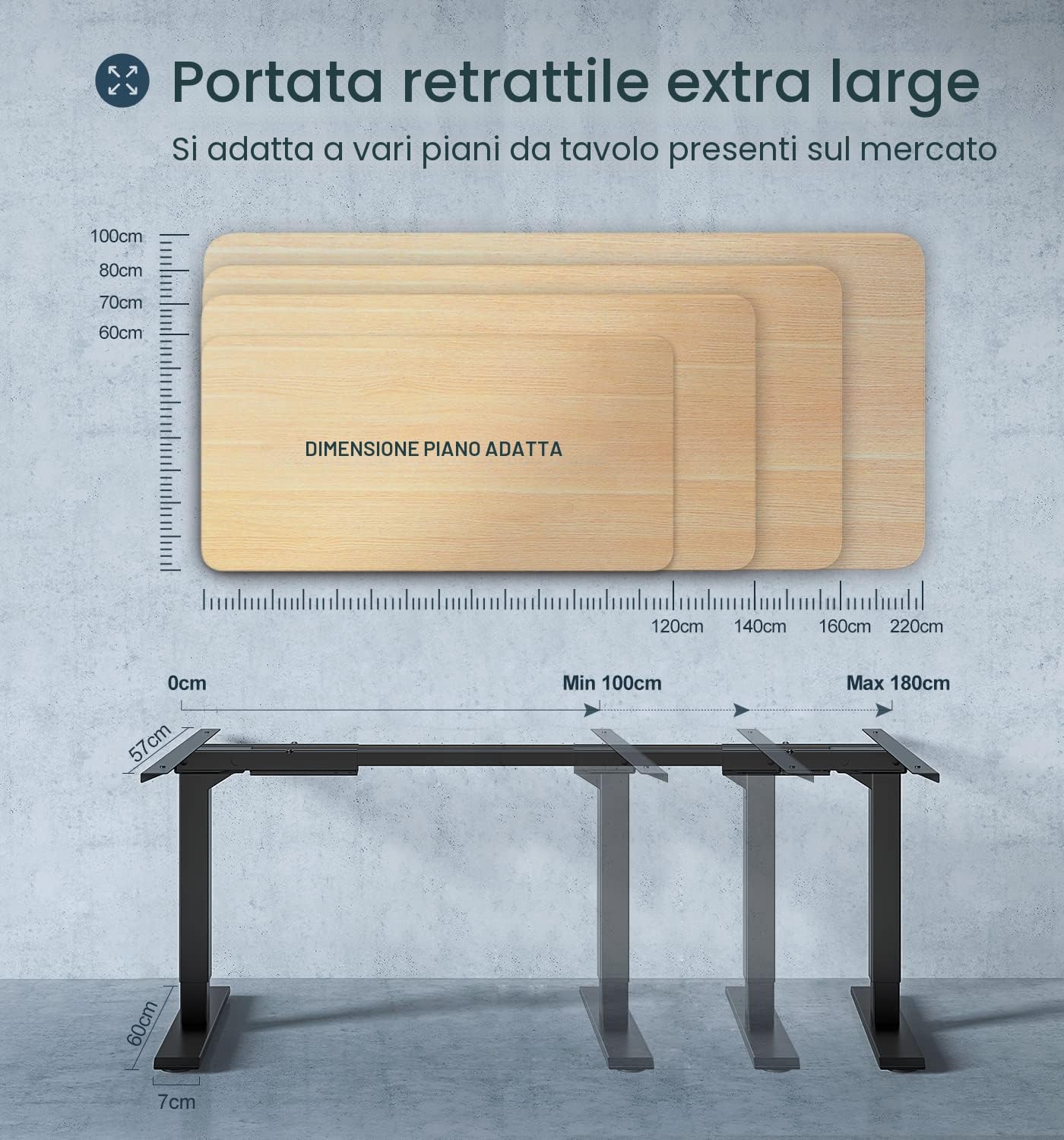 MAIDeSITe Scrivania Regolabile in Altezza, con un' altezza regolabile compresa tra 72 e 120 cm, dotata di 2 motori potenti e 4 tasti di memoria - T2 Pro