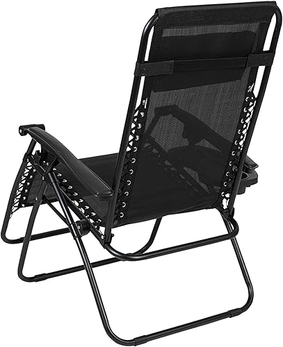 Miniatura 7 de Flash Furniture Celestial - Sillón reclinable de malla plegable ajustable de gravedad cero con almohada y bandeja portavasos, color negro, juego de 2