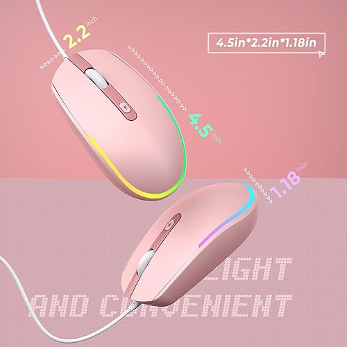 Miniatura 6 de Seenda Ratón con Cable - Mouse de Computadora USB con LED Retroiluminado RGB con Cable USB Adjunto para Laptops, Chromebook - Rosa