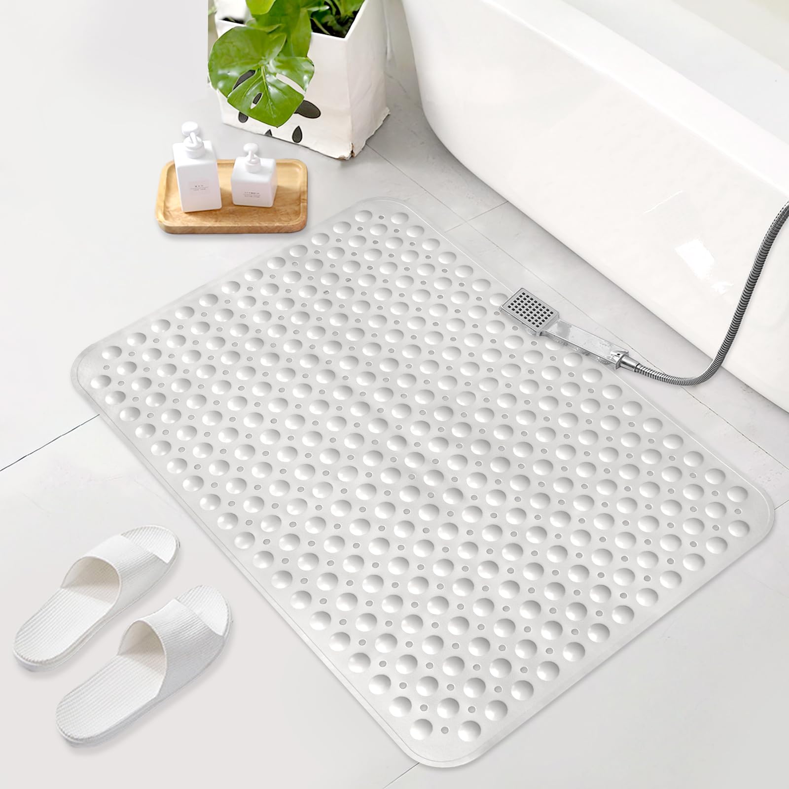 Tappetino da doccia antiscivolo, 90 x 60 cm, extra large, per box doccia interno, morbido TPE lungo, anti-muffa, opaco, con forti ventose