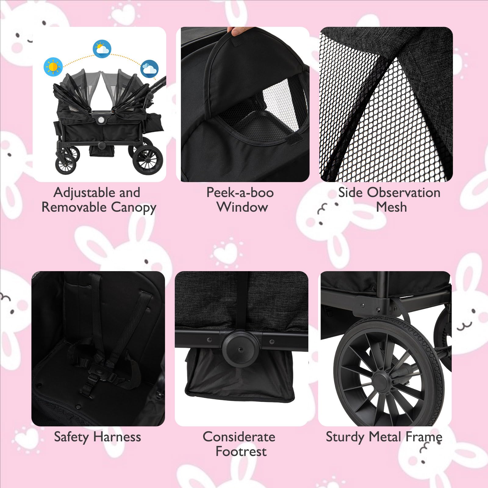 LIFEZEAL Carrito de Viaje para Niños de 6 Meses o Más, Plegable, Ajustable, Portátil, con Techo, Ruedas, Bolsa de Pañales, Máx. 50 kg