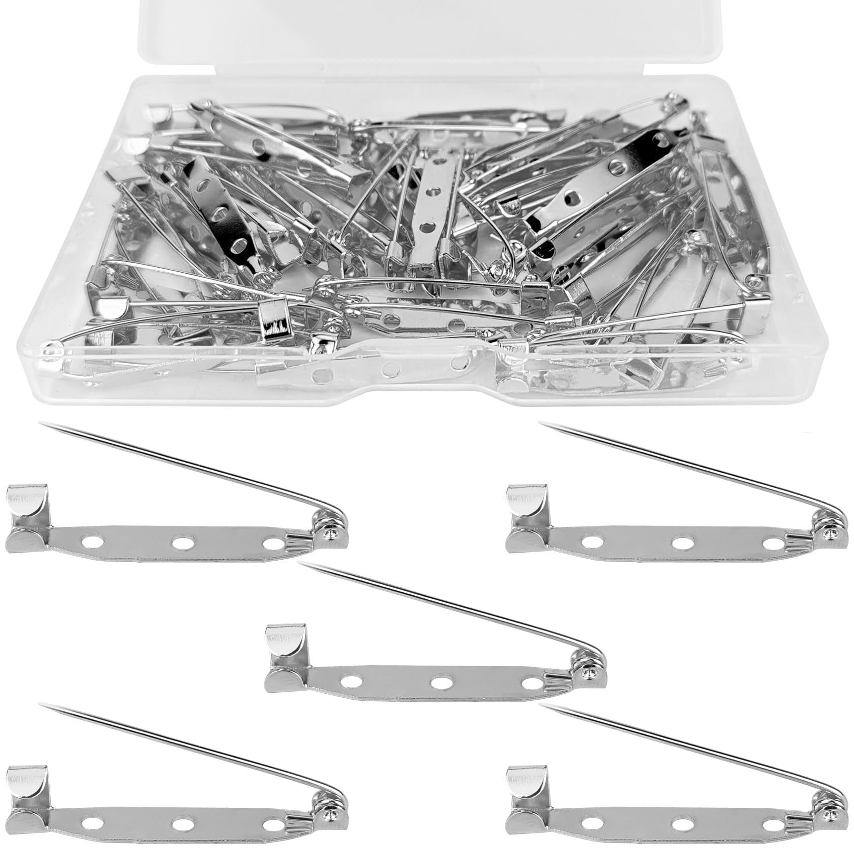 50 alfileres de boutonniere, broches de seguridad, pines de ramillete, pines de insignia con agujeros para manualidades de joyas, tela de costura (35 mm, plateado)
