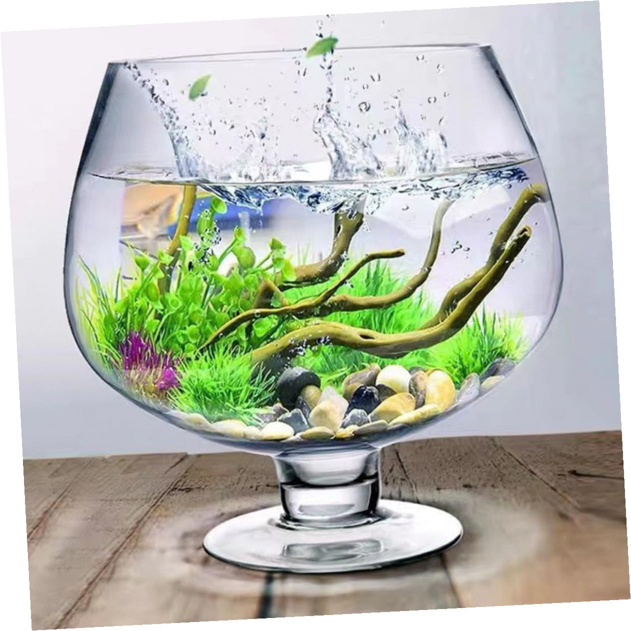 HOMSFOU Glass Tabletop Goldfish Tank 4000ml Desktop Aquarium Betta Fish Bowl Hydroponic Vase for Office and Home Decor