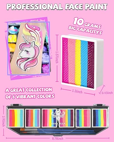 Miniatura 5 de Anka Bella Pintura facial de pastel dividida activada por agua, de 2.12 oz, kit profesional lavable no tóxico para niños y adultos, regalo para