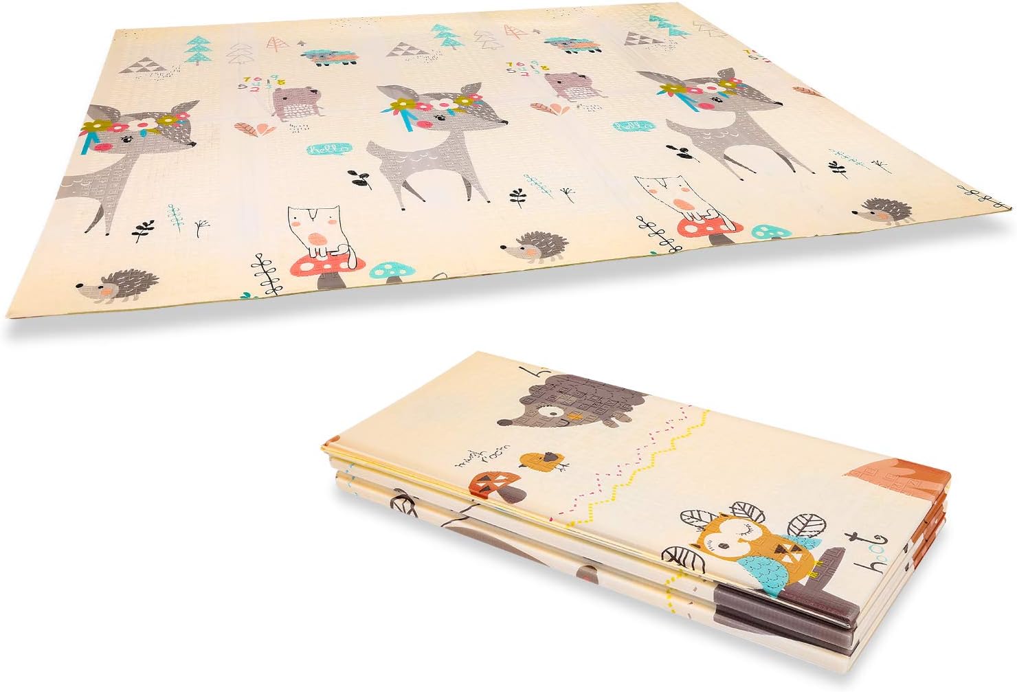 Baby Play Mat, Folding XPE Kids Play Mat, Double Sides Foam Play Mats for Infants, Extra Large Portable Crawling Mat Use for Indoor & Outdoor (77" x 70")
