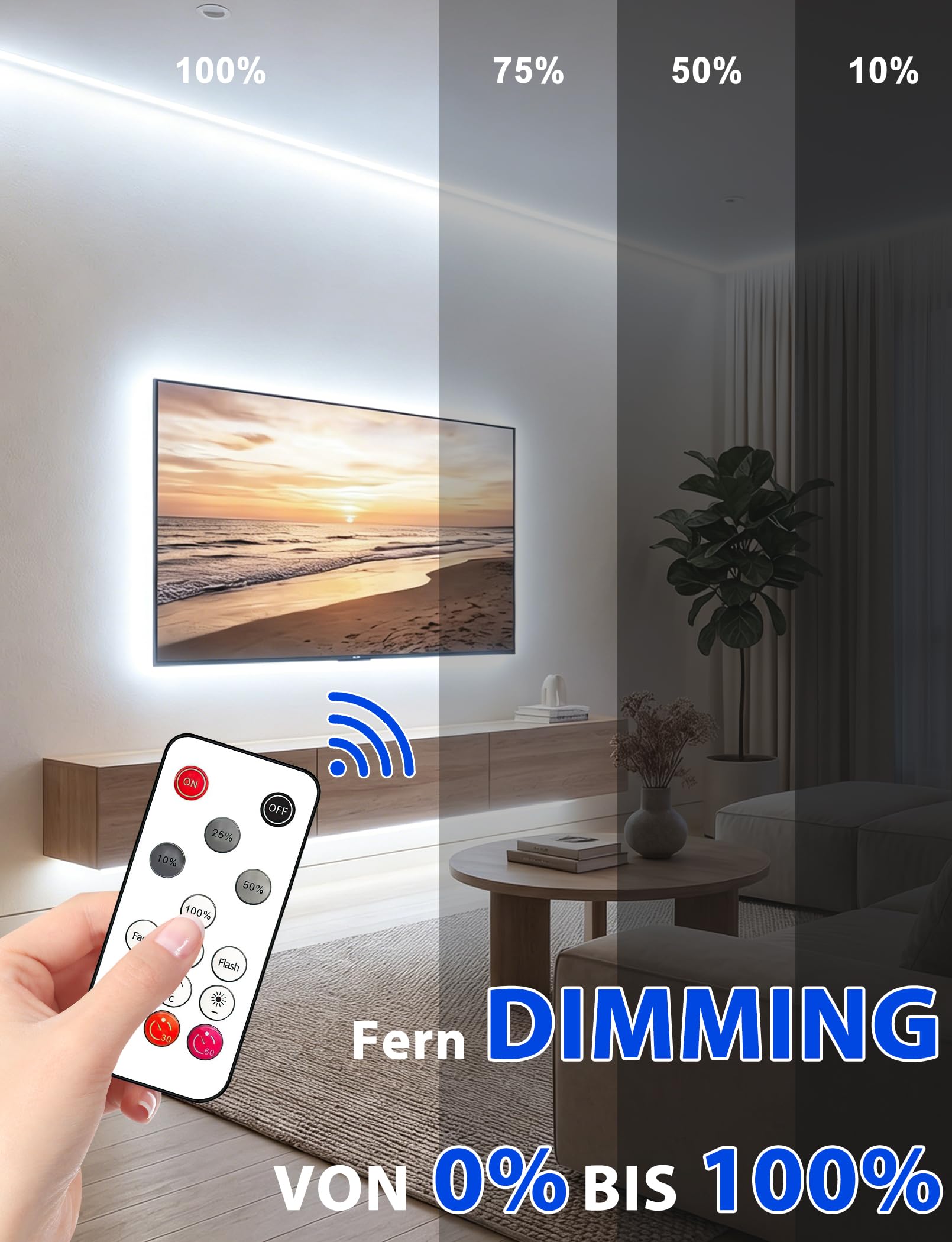 Lamomo Striscia LED COB bianca, dimmerabile, 3 m, con telecomando, 6000 K, autoadesiva, impermeabile, larghezza 10 mm, striscia luminosa flessibile in silicone per interni e armadi, CRI90+