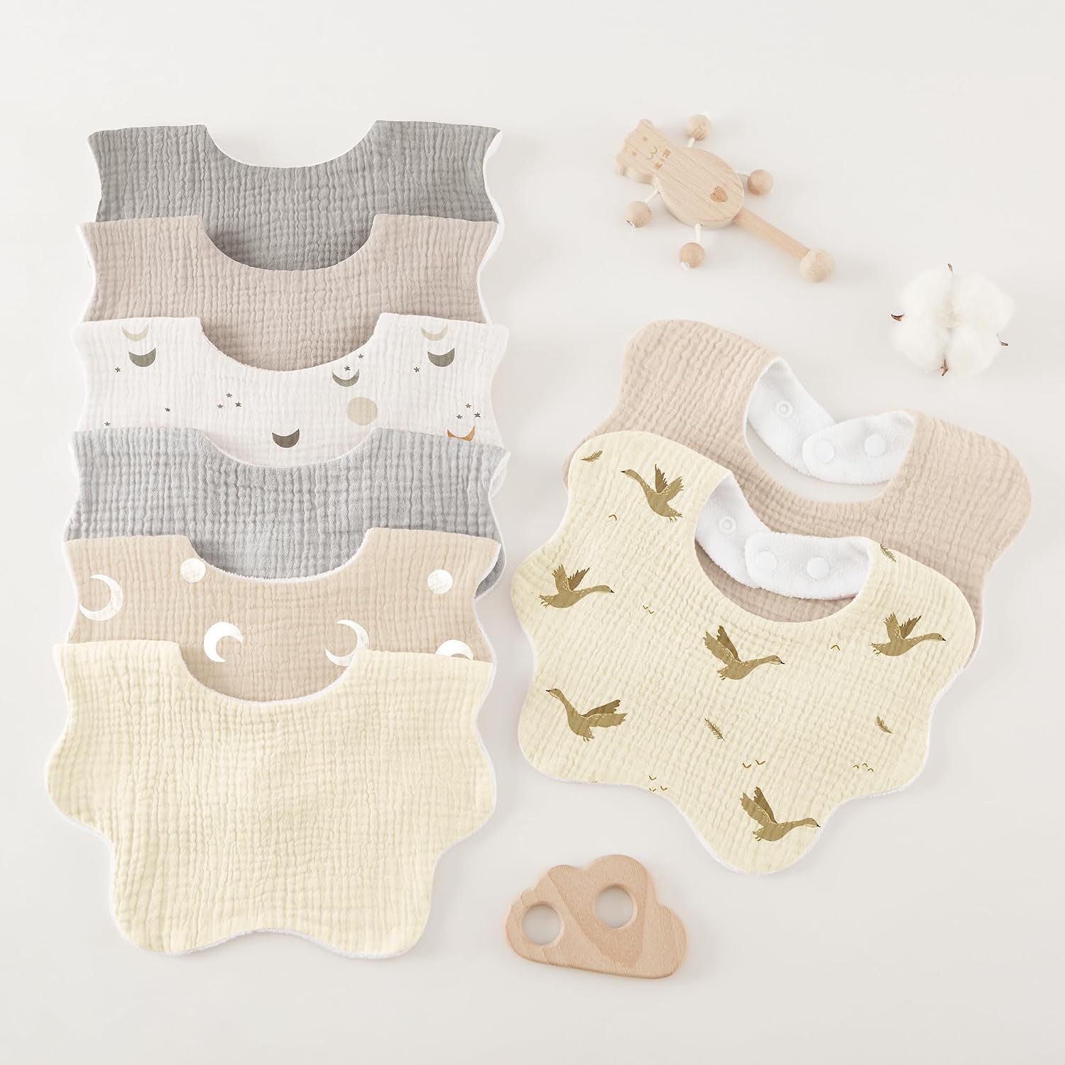 Bearmoss Baby Bibs for Drooling & Teething 8 Pack Muslin Cotton Soft Absorbent Adjustable Unisex Bibs Boys Girls 0-36 Months