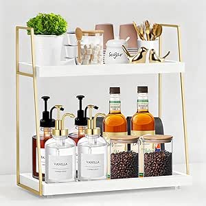 Coffee Bar Organizer for Countertop, 2-Tier Wooden Shelf for Accessories Storage