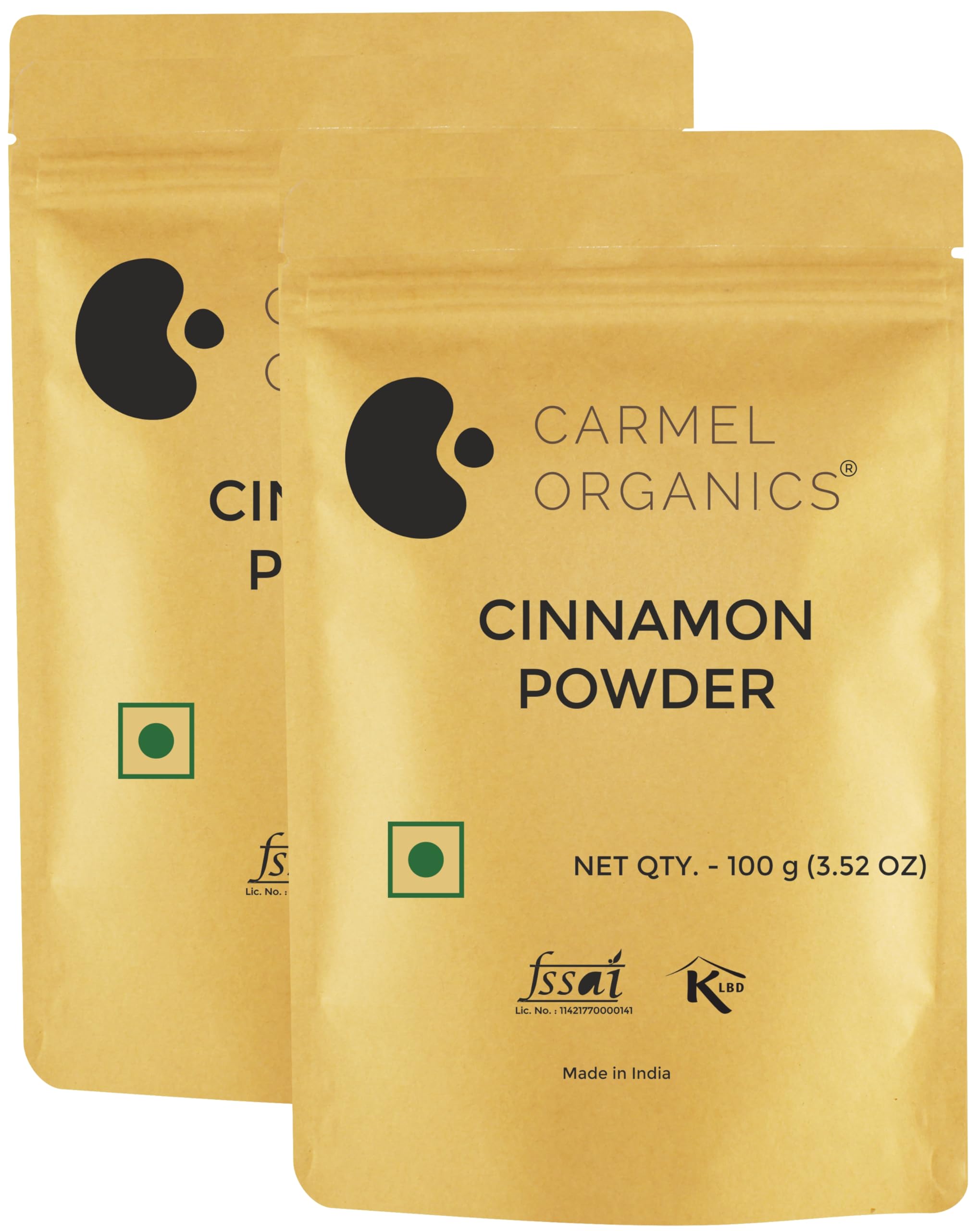 CARMEL ORGANICS Cinnamon Bark Powder 100 Grams (Pack of 2) | Dalchini Powder | Lavangapattai, Dalchina Chekka | Natural & Non-GMO | No Added Preservatives | For Health & Cooking Purposes