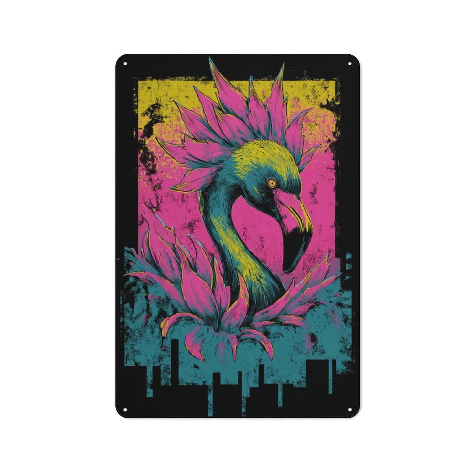 Junmoney Vibrant Flamingo Art Metal Wall Sign 30X20cm Featuring For Garage Or Workshop, Suited To Diy Enthusiasts