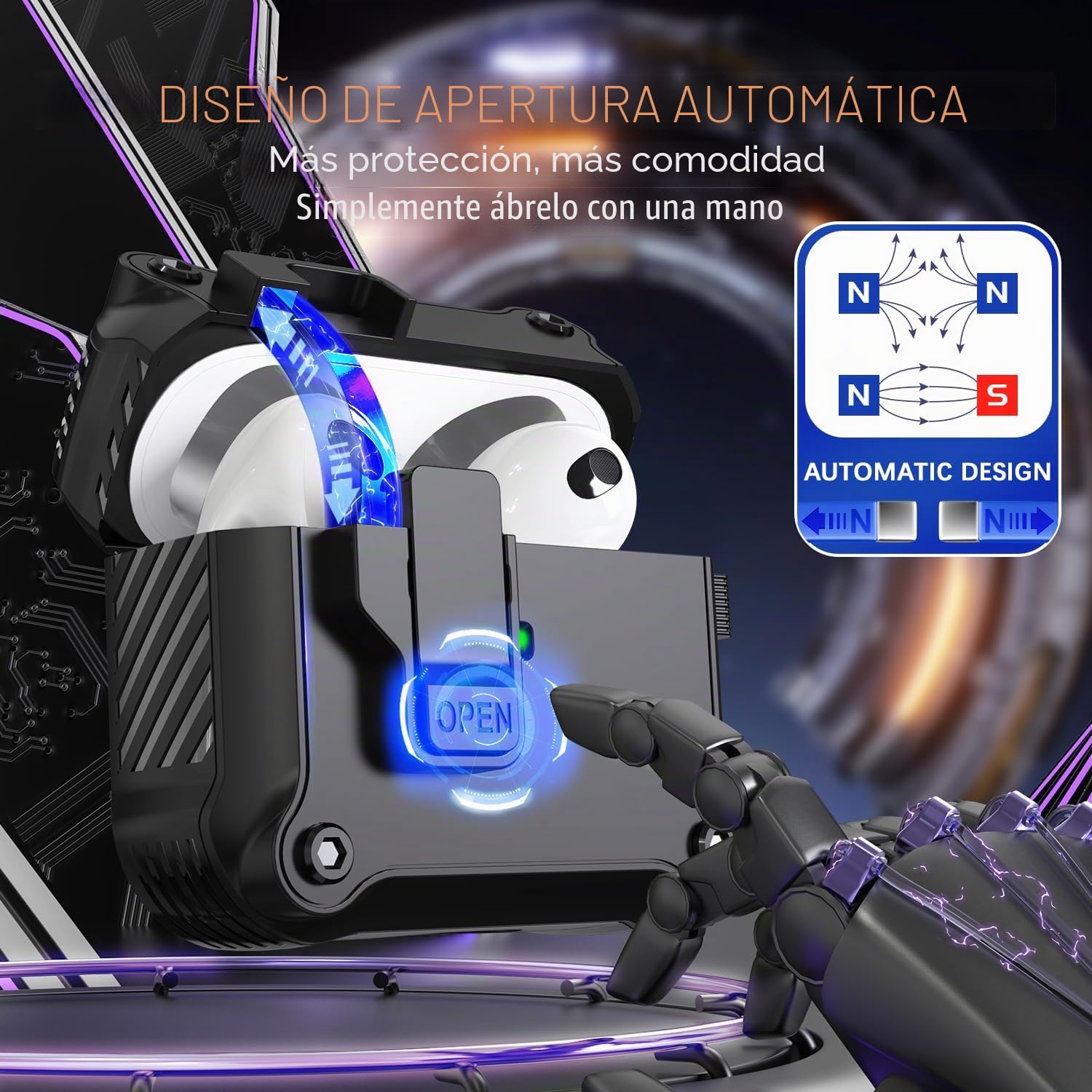 R-fun Compatible con AirPods 3ª Generación 2021 Funda de Carga, Protección Total contra caídas Auto Pop-Up Tapa Compatible con Apple Airpods 3 Gen Funda con Kit de Limpieza y Llavero,Negro | Funda compatible con Apple AirPods de 3ª generación (2019) con k