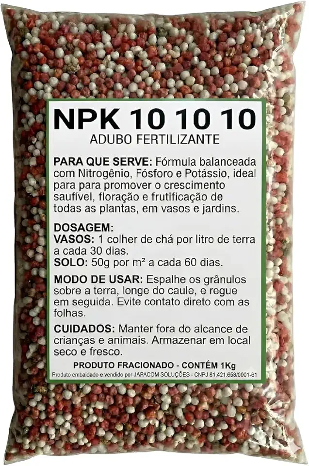 Adubo Fertilizante NPK 10 10 10-1kg - Para Flores, Frutas, Jardins e Vasos - Crescimento Rápido