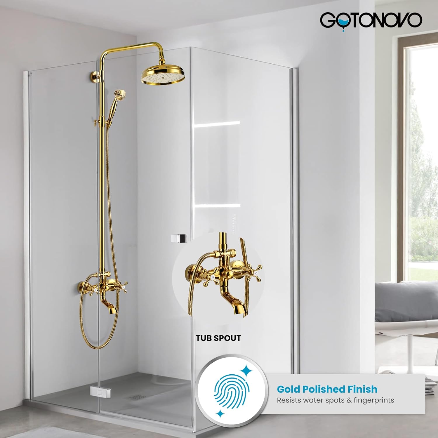 Blасk Frіdау - 60% оƒƒ Gold Polished Shower Faucet Sets 8 Inch Rainfall Shower Head Bathtub 2 Cross Knobs Mixer Rain Shower System Adjustable Hand Held Spray Shower Unit