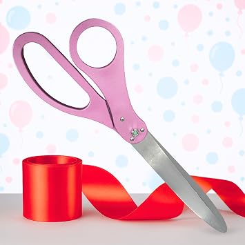 25 Inch Light Pink Giant Scissors Extra Large Ceremonial Cutting Tool with Red Ribbon for Grand Opening Event Supplies Decorations and Business Celebrations