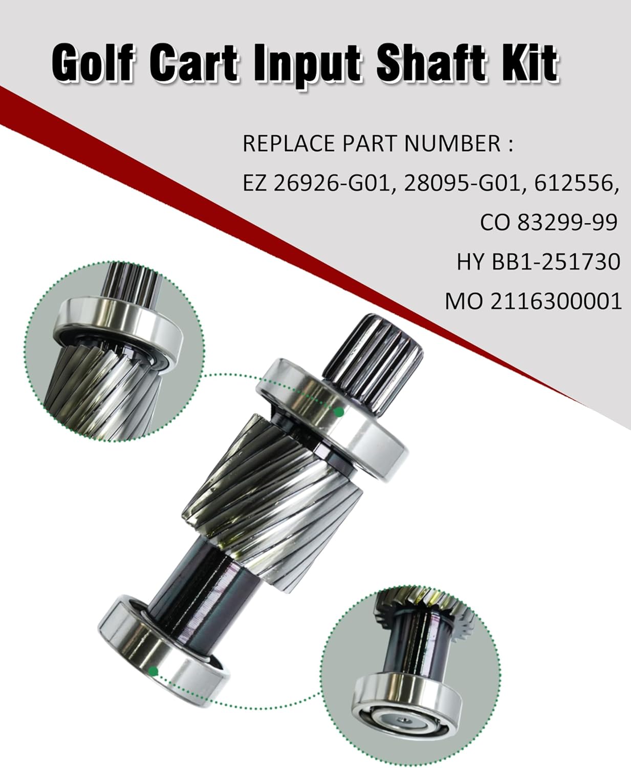 Golf Cart Input Shaft Kit Compatible with EZGO Marathon 1988-1994 & TXT & Medalist 1994-up Electric Models, 19 Splines/21 Tooth, 1.5'' Diameter Gear, Replaces # 26926-G01,28095-G01,612556