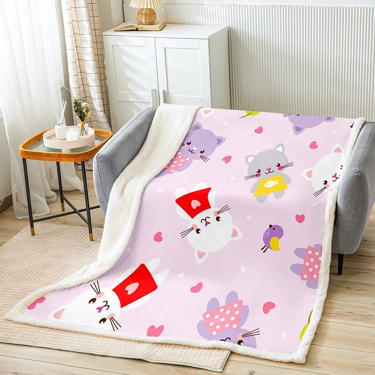 Couverture polaire chat chérie et chaude en peluche rose contre les poils