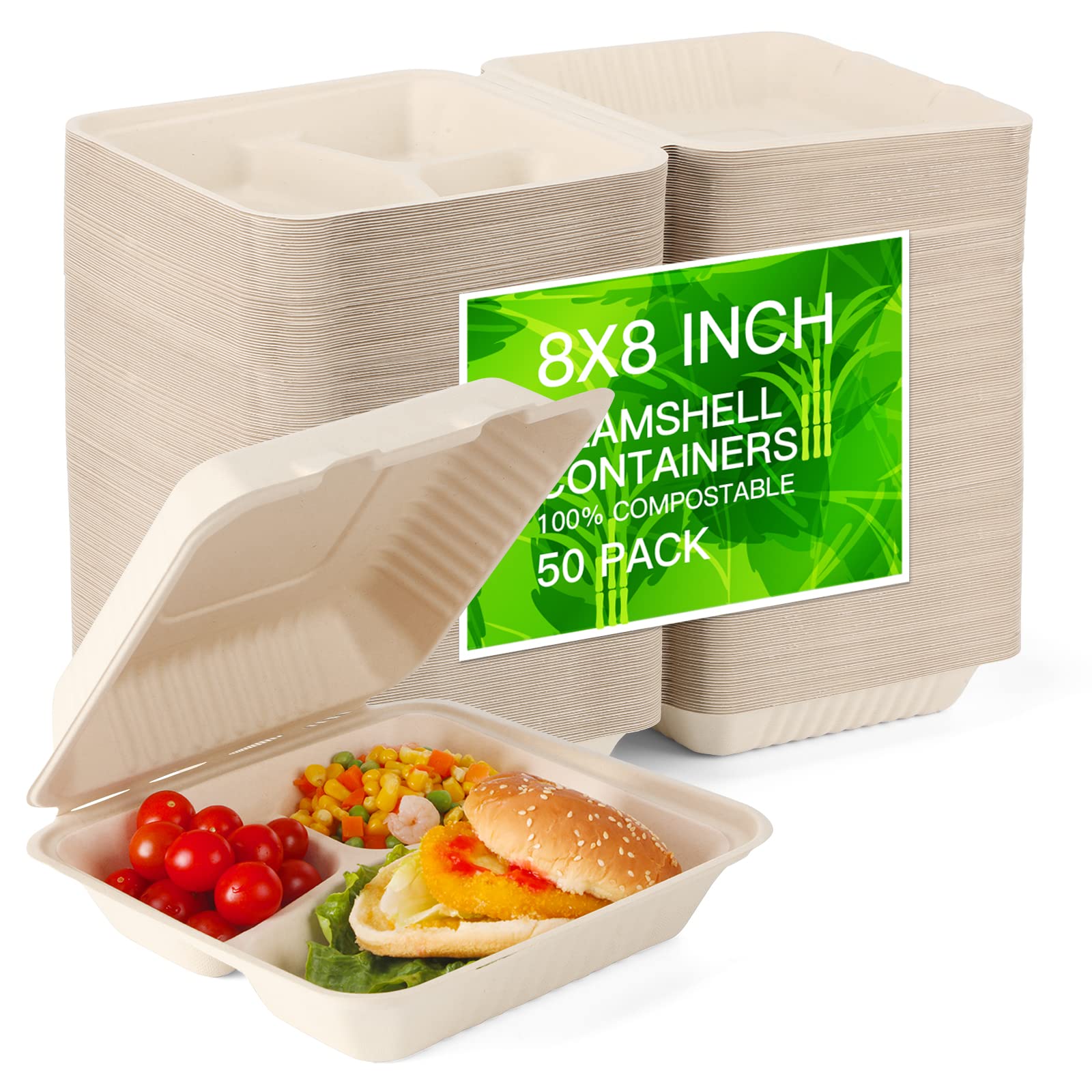 Buy 100 Home Compostable 50 Pack Disposable Clamshell Take Out Food