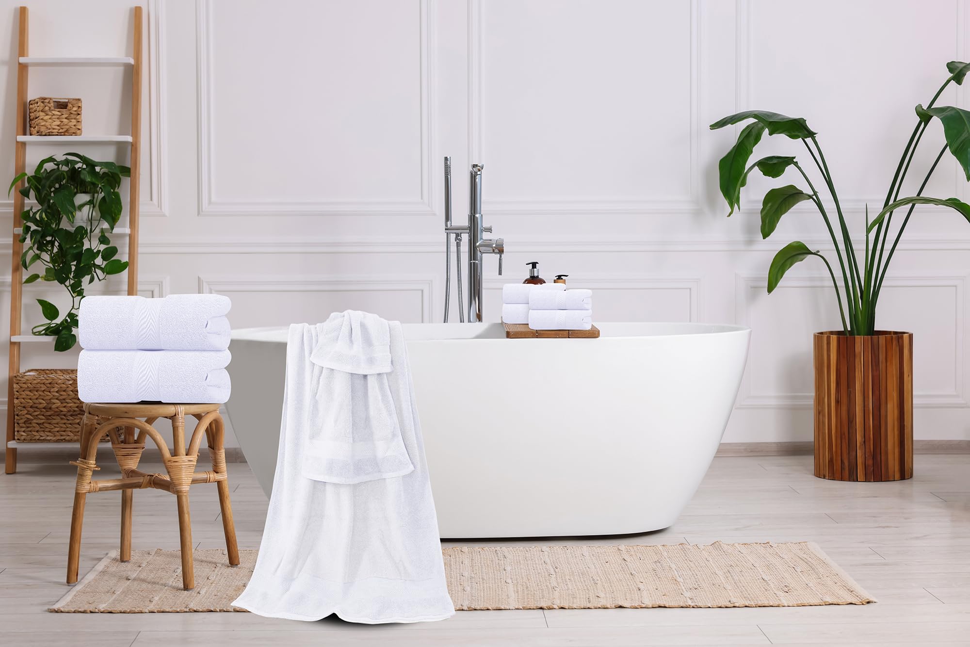 Oakias Juego de toallas blancas de 8 piezas, 600 g/m², 2 toallas de baño, 2 toallas de mano y 4 paños de calidad, altamente absorbentes