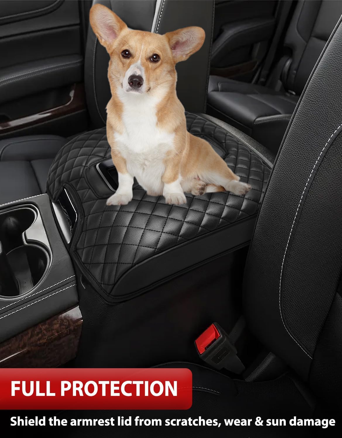 KBH Center Console Armrest Cover for Chevy Silverado & GMC Sierra 1500 2500 3500 2014-2018, Yukon & Tahoe & Suburban 2015-2020, Arm Rest Cushion, Vinyl Leather, Black (Fits Bucket Seat Console Only)