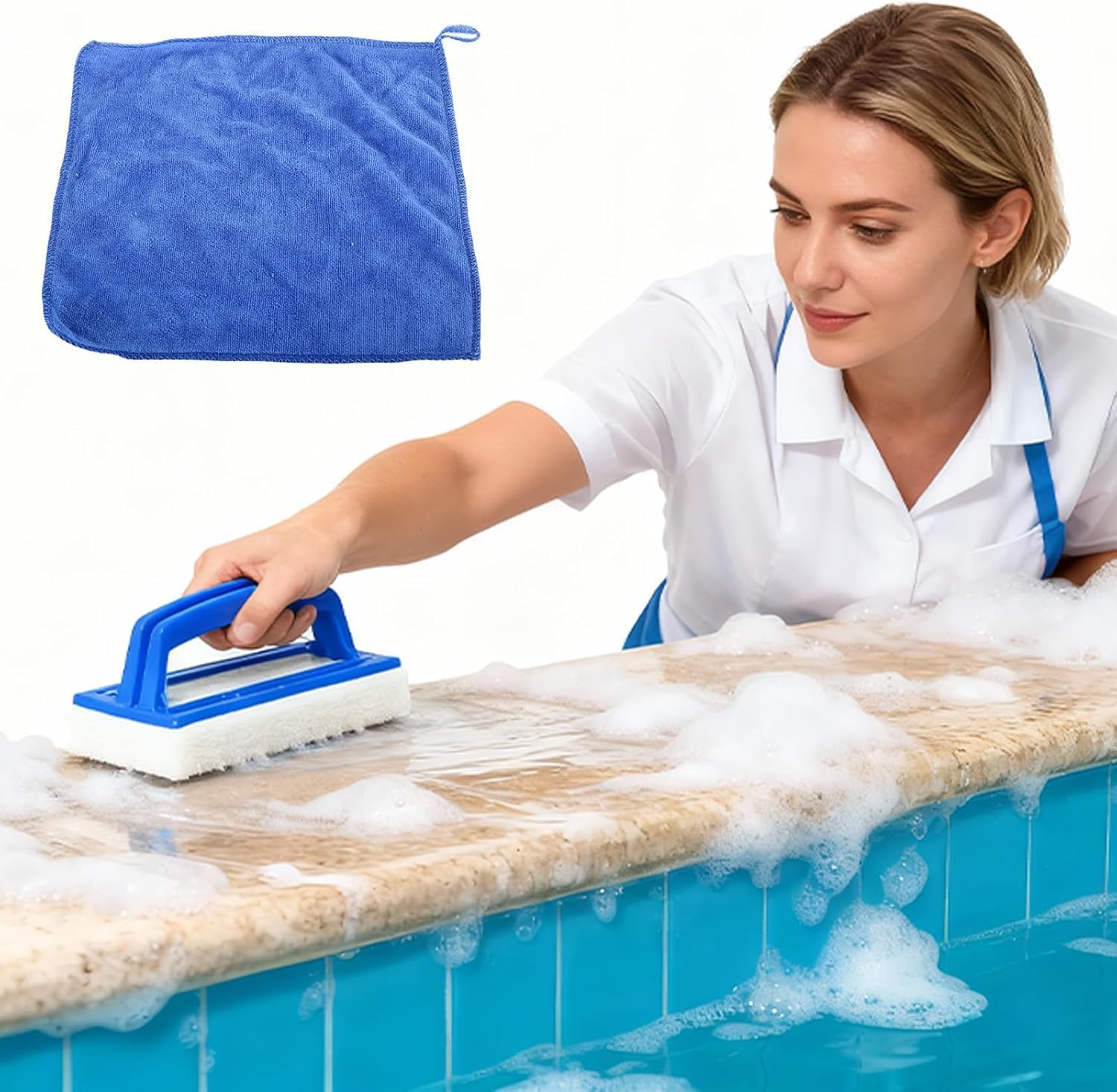 Kit Piscine Nettoyage Epuisette Piscine Maille Extra Fine avec 146cm Télescopique Réglable, Brosse de Piscine et Chiffons de Mettoyage pour étangs, Bains à remous, Pataugeoires