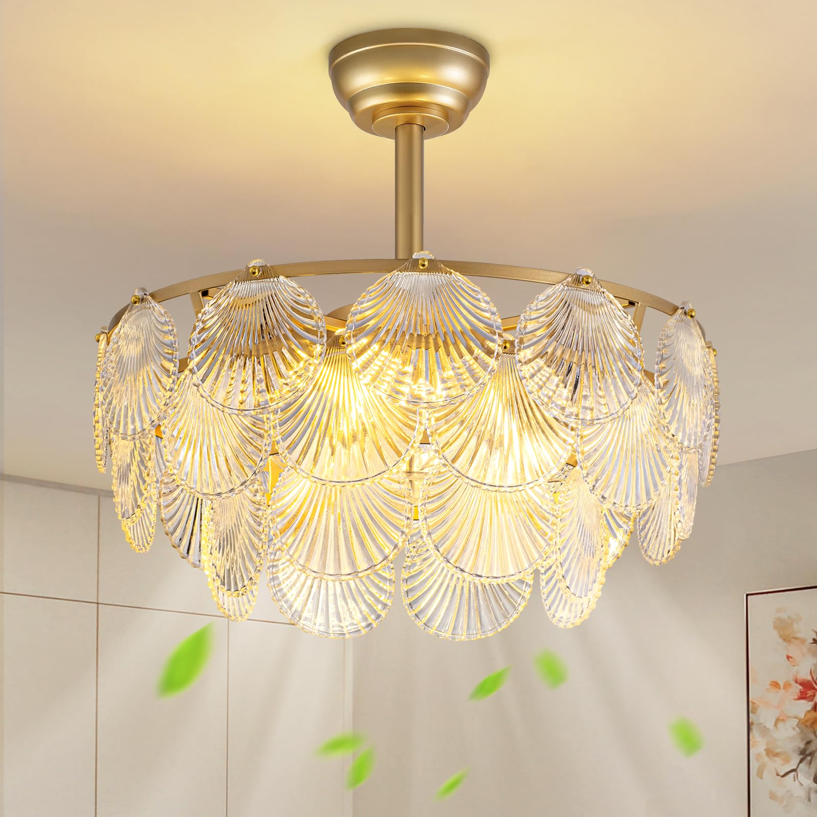 NOXARTE 22 Inch Crystal Ceiling Fan with Light, Multi-Tier
