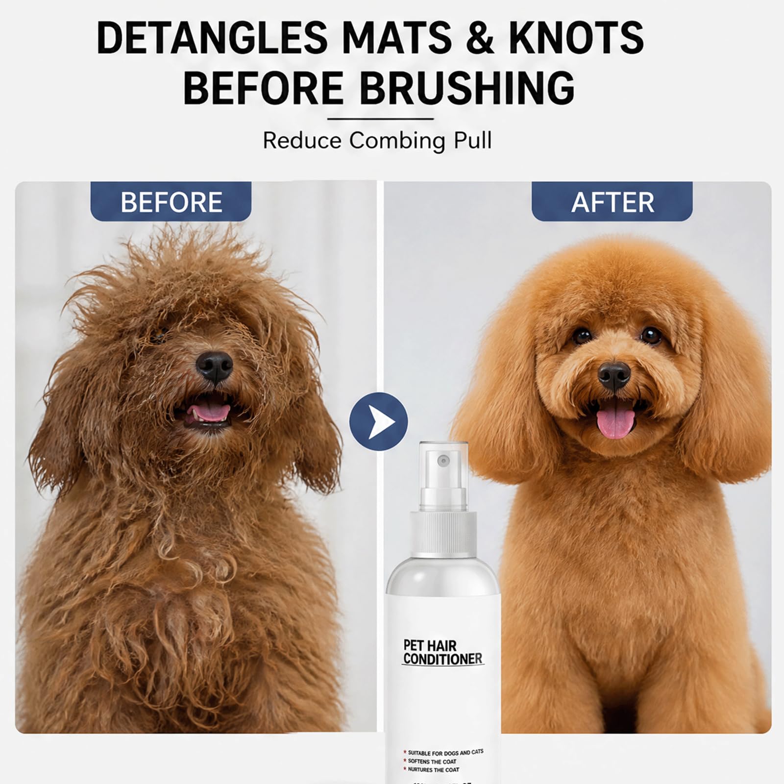 Spray démêlant pour Chiens et revitalisant sans rinçage pour Chiens -, Spray revitalisant Antistatique, Spray de toilettage hydratant, Brillance Soyeuse et Brume de Pelage Lisse (5PCS)