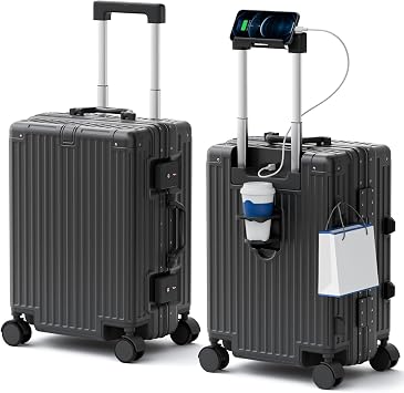 Checked Luggage, Zipperless Aluminum Frame Suitcase, Gray, 24 in