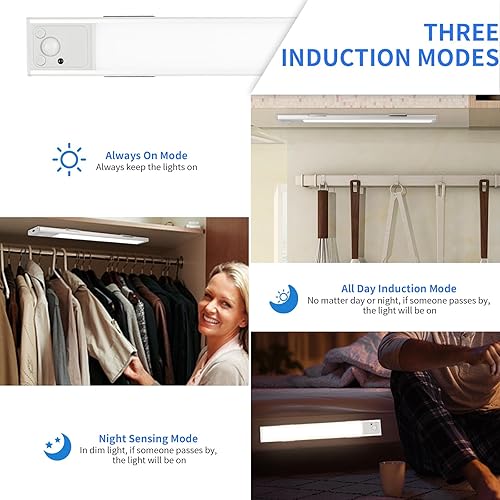 Miniatura 5 de QYG.LD Luces para debajo del gabinete, luces de armario con sensor de movimiento, 2 luces de gabinete de 12 pulgadas, 3 colores, regulables, luz