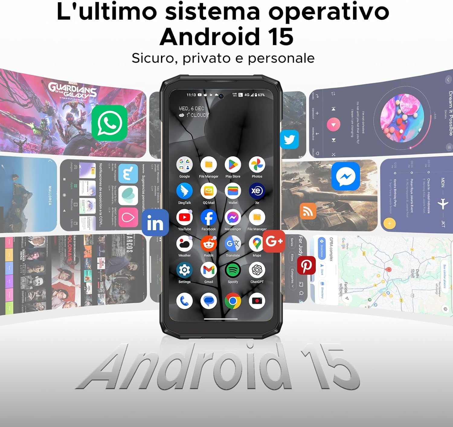 DOOGEE Blade 20 Turbo Rugged Smartphone 5G, 6,6" 32GB+256GB/TF 2TB Smartphone, Dimensity 7050 10300mAh Telefono Indistruttibile, Android 15 Celluare Antiurto, Gemini/50MP/5G Dual SIM/IP68/OTG/Face ID