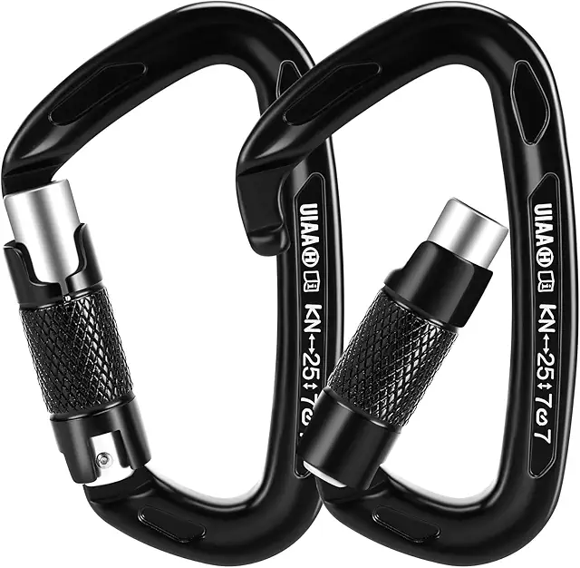 2 Mosquetones de Bloqueo para Escalada, Gancho de Aluminio 7075 25KN