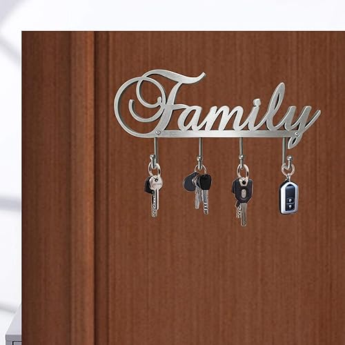 Miniatura 8 de Myartte Llavero decorativo para pared, de aleación de zinc, organizador de llaves con 4 ganchos, con tornillos (familia de latón antiguo)